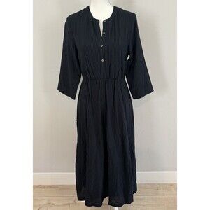 Jenni Kayne Seersucker Shirt Midi Dress Women’s Size XS Black Lined 3/4 Sleeves